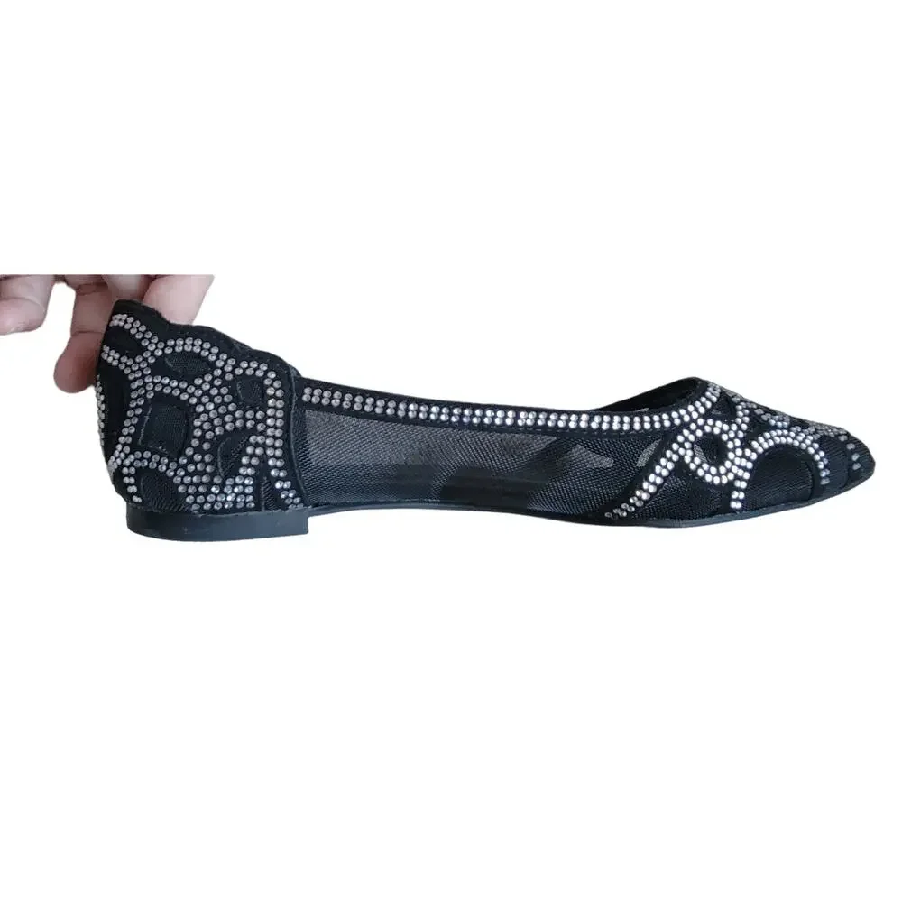 Women's Journee Batavia Pointed Toe Flat Black Synthetic/Mesh Fabric Size 7